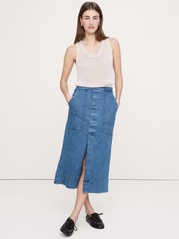 Banana Republic — Denim Front-Slit Midi Skirt