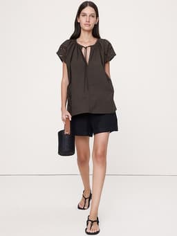 Banana Republic — Embroidered Cotton Poplin Split-Neck Tunic