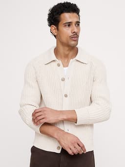Banana Republic — Cotton Ribbed Polo Cardigan