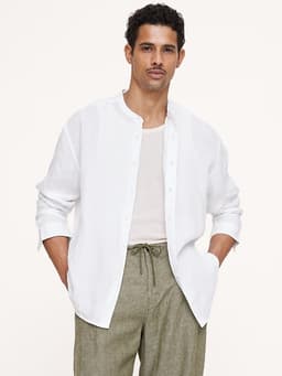 Banana Republic — Relaxed-Fit Linen Banded-Collar Shirt