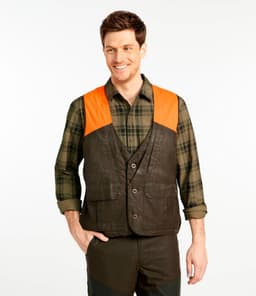 L.L.Bean — Men's Double L Waxed-Cotton Upland Vest, Hunter Orange
