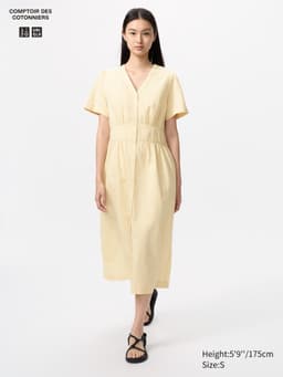 Uniqlo — Linen Blend V-Neck Dress | Short Sleeve