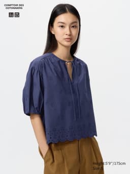 Uniqlo — Embroidery Half Sleeve Blouse