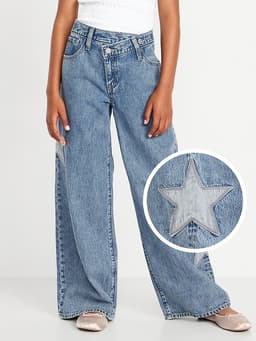 Old Navy — Super Baggy Embroidered Crossover Wide-Leg Jeans for Girls