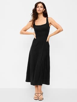 Old Navy — Fit & Flare Sleeveless Linen-Blend Midi Dress