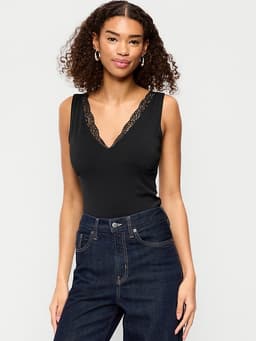 Old Navy — Sleeveless Lace-Trim V-Neck Ribbed Top