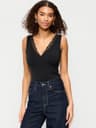 Sleeveless Lace-Trim V-Neck Ribbed Top
