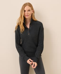 Pact — Luxe Knit Henley Sweater - Black Heather