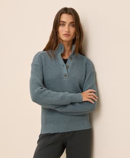 Pact — Luxe Knit Henley Sweater - River Rock Heather