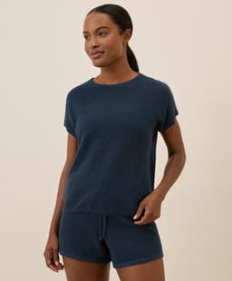 Pact — Beachside Crochet Knit Short Sleeve Top - French Navy