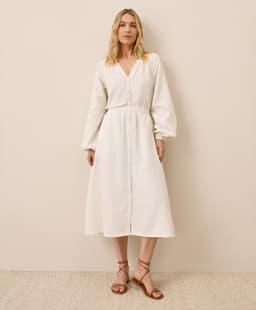 Pact — Coastal Double Gauze Poet Sleeve Dress - Sea Salt