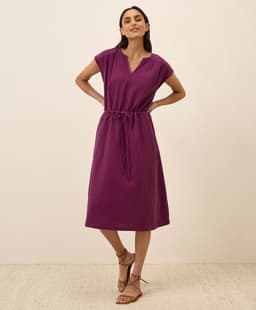 Pact — Coastal Double Gauze Tie Waist Midi Dress - Sangria
