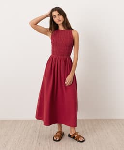 Pact — Coastal Double Gauze Smocked Dress - Poppy Red