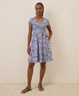 Pact — Fit & Flare Crossover Dress - Nightfall Blooms Cornflower Blue