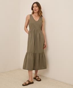 Pact — Canopy Linen Blend Easy Tank Dress - Khaki Green