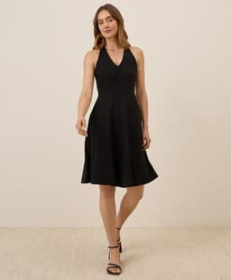 Pact — Fit & Flare Gathered Halter Dress - Black