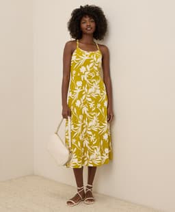 Pact — Fit & Flare Midi Dress - Tropical Palms Chartreuse