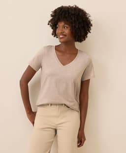 Pact — Softspun V-Neck Tee - Flax Heather