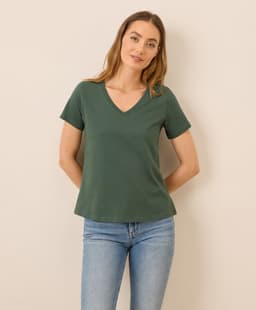 Pact — Softspun V-Neck Tee - Pine Green