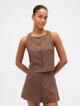 Gap — Linen-Blend Button-Front Shell Top