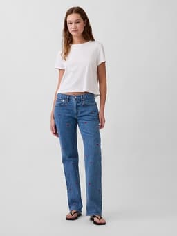 Gap — Mid Rise Embroidered Straight Jeans