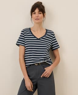Pact — Softspun V-Neck Tee - Monterey Stripe